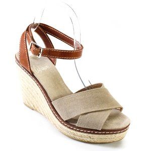 Castaner Womens Leather Trim Canvas Espadrille Wedge Sandals Beige Size 39 NWOT
